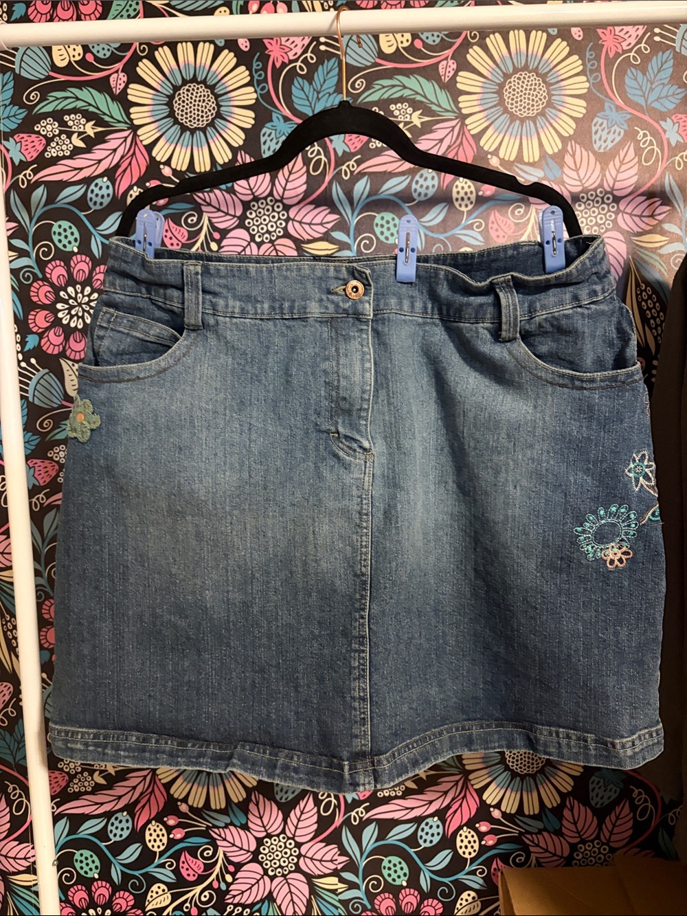 Penningtons Blue Denim Skort with Embroidered Flowers